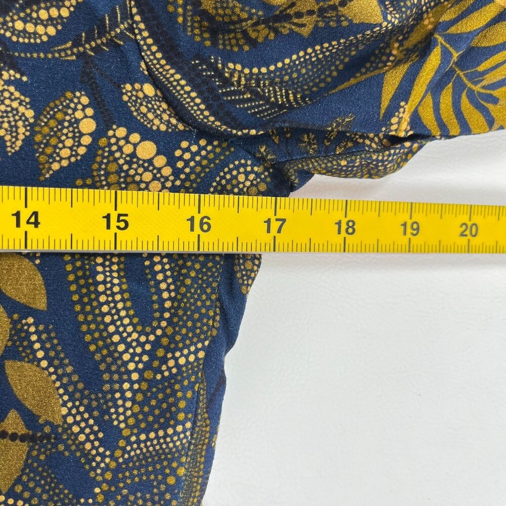 NWT Farm Rio Gold Blue Floral Forest Wrap Mini Dress Long Sleeve Size S - Picture 13 of 15